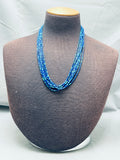 The Most Gorgeous Native American Navajo Azurite Heishi Sterling Silver Necklace-Nativo Arts