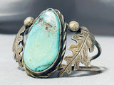 Huge Hand Carved Leaves Vintage Native American Navajo Green Turquoise Sterling Silver Bracelet-Nativo Arts