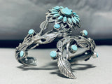 Sunflower Of Turquoise Vintage Sterling Silver Bracelet Cuff-Nativo Arts