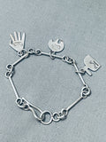 Handmade Link Chain Vintage Southwest Petroglyph Sterling Silver Charm Bracelet