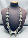 Sturdy 162 Gram Vintage Native American Navajo Turquoise Sterling Silver Squash Blossom Necklace-Nativo Arts