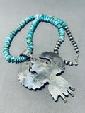 Captivating Native American Navajo Old Kingman Turquoise Sterling Silver Kachina Necklace-Nativo Arts