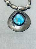 Rare Vintage Native American Navajo Sleeping Beauty Turquoise Silver Shadowbox Necklace-Nativo Arts