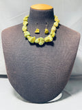 Rare Lime Green Chunky Spiderweb Turquoise Native American Navajo Necklace-Nativo Arts