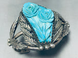 One Of Most Unique Ever Hand Carved Vintage Native American Navajo Turquoise Sterling Bracelet-Nativo Arts