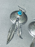 Native American Brilliant Vintage Morenci Turquoise Sterling Silver Shield Earrings-Nativo Arts