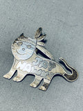 Adorable Vintage Laguna/ Native American Hopi Sterling Silver Cat Pin/ Pendant-Nativo Arts