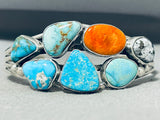 Colorful Native American Navajo Signed Turquoise Spiny White Buffalo Sterling Silver Bracelet-Nativo Arts