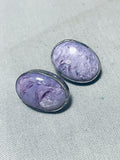 Breathtaking Native American Navajo Charoite Sterling Silver Earrings-Nativo Arts