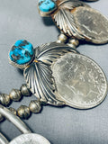 500 Grams!!!! Native American Navajo Turquoise Sterling Silver Squash Blossom Necklace-Nativo Arts