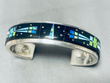 Native American 6.5 Inch Wrist Vintage Navajo Kachina Turquoise Inlay Sterling Silver Bracelet-Nativo Arts