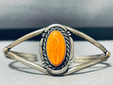 Marvelous Vintage Native American Navajo Orange Spiny Oyster Sterling Silver Bracelet-Nativo Arts