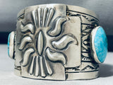 Signed Native American Navajo Pilot Mountain Turquoise Sterling Silver Sun Bracelet-Nativo Arts