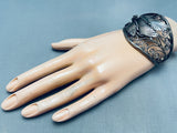 Johnny Frank Vintage Native American Navajo Sterling Silver Leaves Swirl Bracelet-Nativo Arts