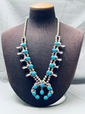 Wayne Etsitty Vintage Native American Navajo Turquoise Sterling Silver Squash Blossom Necklace-Nativo Arts