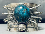 179 Grams!!! Native American Navajo Turquoise Sterling Silver Spider Bracelet-Nativo Arts