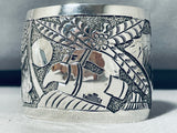 Enormous Signed Native American Navajo Textured Sterling Silver Eagle Dancer Bracelet-Nativo Arts