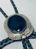 Brilliant Vintage Native American Navajo Onyx Sterling Silver Bolo Tie-Nativo Arts