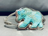 Walking Bear Hand Carved Vintage Native American Navajo Turquoise Sterling Silver Bracelet-Nativo Arts