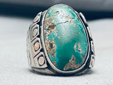 Huge Heavy 37 Grams Vintage Native American Navajo Cerrillos Turquoise Sterling Silver Ring-Nativo Arts