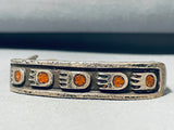Unique Vintage Native American Navajo Coral Chip Inlay Sterling Silver Tracks Bracelet-Nativo Arts