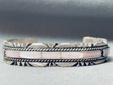 Detailed Vintage Native American Navajo Pink Shell Sterling Silver Bracelet-Nativo Arts