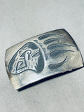 Hopibear!! Vintage Avajo Sterling Silver Thicker Belt Buckle Old-Nativo Arts