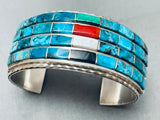One Of The Best Vintage Native American Navajo Turquoise Channel Inlay Sterling Silver Bracelet-Nativo Arts