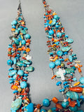 Amazing Native American Navajo Turquoise Coral Spiny 6 Strand Silver Treasure Necklace-Nativo Arts
