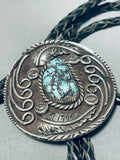 Important Vintage Native American Navajo Old Kngman Turquoise Sterling Silver Bolo Tie-Nativo Arts