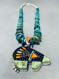 Signed Vintage Native American Navajo Royston Turquoise Sterling Silver Bear Necklace-Nativo Arts
