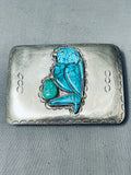 Parrot Inlay Vintage Native American Navajo Turquoise Sterling Silver Buckle-Nativo Arts