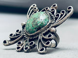 One Of The Biggest Best Vintage Native American Navajo Green Turquoise Sterling Silver Ring-Nativo Arts