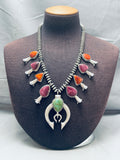 Fab Vintage Native American Navajo Turquoise Shell Sterling Silver Squash Blossom Necklace-Nativo Arts