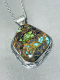 Green & Blue In Same Stone!!!! Very Rare Vintage Native American Navajo Sterling Silver Necklace-Nativo Arts