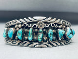 Turquoise Nuggets And Flower Vintage Native American Navajo Sterling Silver Bracelet-Nativo Arts