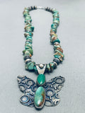 Chunky Green Turquoise Native American Navajo Sterling Silver Butterfly Necklace-Nativo Arts