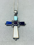 Incredible Vintage Native American Navajo Turquoise Sterling Silver Cross Necklace-Nativo Arts