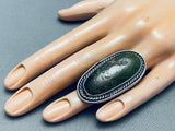 Massive Vintage Native American Navajo Green Turquoise Sterling Silver Ring-Nativo Arts