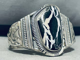 Colossal Native American Navajo Signed White Buffalo Sterling Silver Huge Bracelet-Nativo Arts