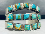 One Of The Coolect Squared Turquoise Vintage Native American Navajo Sterling Silver Bracelet-Nativo Arts