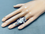 Detailed Vintage Native American Zuni Quail Bird Inlay Sterling Silver Ring Old-Nativo Arts