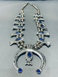 Gorgy!! Vintage Native American Navajo Lapis Sterling Silver Squash Blossom Necklace-Nativo Arts