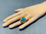 Heavy 14k Gold Vintage Native American Navajo Morenci Turquoise Ring-Nativo Arts