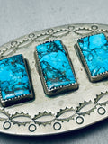 Rare Vintage Native American Navajo Blue Diamond Turquoise Sterling Silver Buckle-Nativo Arts