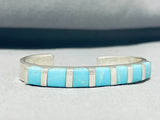 Breathtaking Vintage Native American Navajo 7 Blue Gem Turquoise Sterling Silver Bracelet-Nativo Arts
