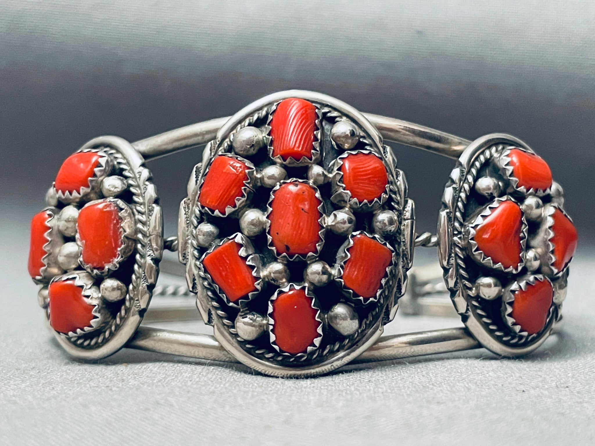 Chunky Dunky Coral Vintage Native American Navajo Sterling Silver Brac ...