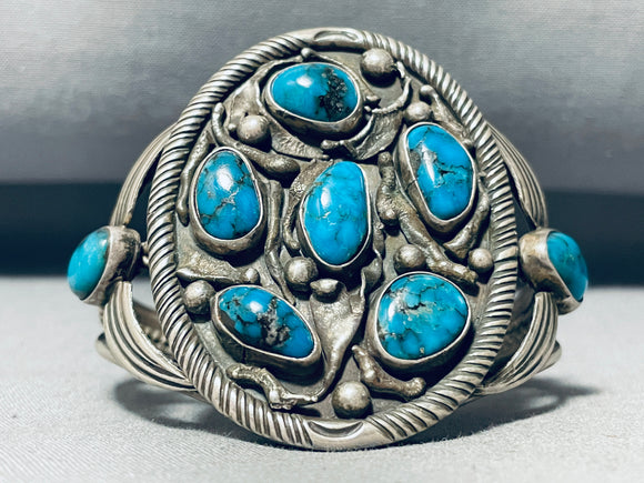 Very Important Vintage Native American Navajo Fred Thompson Turquoise Sterling Silver Bracelet-Nativo Arts