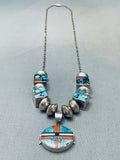 One Of The Best Ever Vintage Native American Navajo Turquoise Inlay Sterling Silver Necklace-Nativo Arts