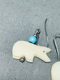 Whimsical Native American Zuni Shell & Turquoise Polar Bear Sterling Silver Earrings-Nativo Arts